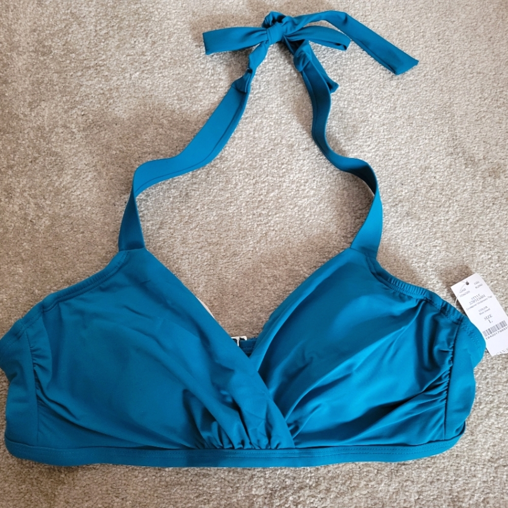 NWT White House Black Market teal blue crossover underwire bikini top sz Large